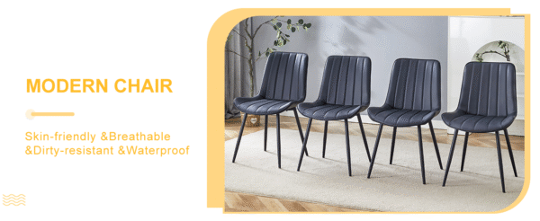 2ed8dd85f8b245ccbc3e3bc4fde0fb70_cc2c0bfe79f02938c65cc3223103d36f Extended Seat Cushion PU Black Dining Chair Set - Four Pieces,Ergonomic Design.Smooth line design,Integral metal leg structure,Can integrate well into various modern home decoration styles.