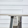 63"x31.5x30" Pandora Patterned Rock Slab Dining Table with Silver Stainless Steel Butterfly Legs.The tabletop is designed to be scratch and heat resistant.Slabs Tabletop,Stainless Steels Legs.