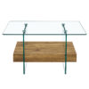 31.4 Inch Modern Two-Tier Square Coffee Table -An Elegant Combination of Clear Glass and Light Wood Texture Sticker.It can be used not only as a coffee table but also as a side table or display stand.