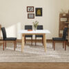 Table and chair set. White Sintered Stone Tabletop, Rubberwood Legs,Foldable Computer Desk, Foldable Desk.Paried With 4 Black PU Dining Chairs with Walnut Color Metal Leg.