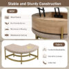 Modern Round Lift-Top Coffee Table with Storage & 3 Ottoman White & Natural
