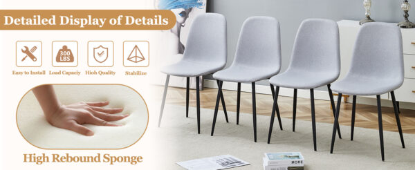 Table and chair set.Black Marble Pattern MDF Dining Table Set - 63"x35.4" with 6 Light Gray Linen Fabric Chairs.Integrated Seat and Backrest,Linen-Cotton Material.Suitable for kitchen,Dining room,etc.