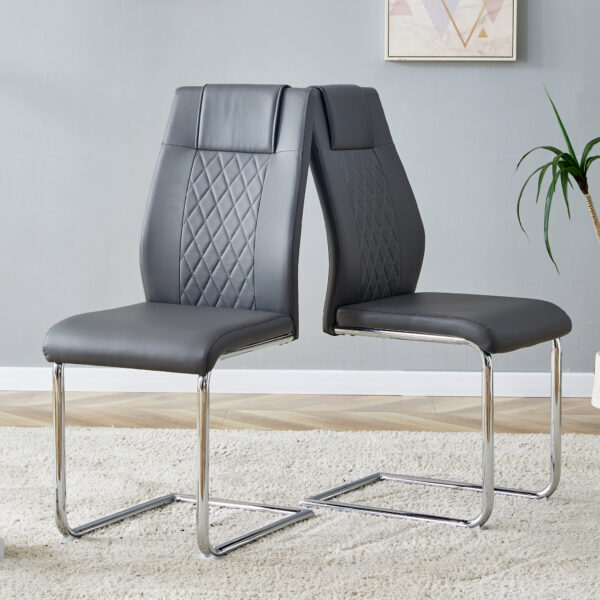 Modern Dining Chairs with Faux Leather Padded Seat Dining Living Room Chairs Upholstered Chair with Metal Legs Design for Kitchen, Living, Bedroom, Dining Room Side Chairs Set of 6 (Grey+PU)C-001