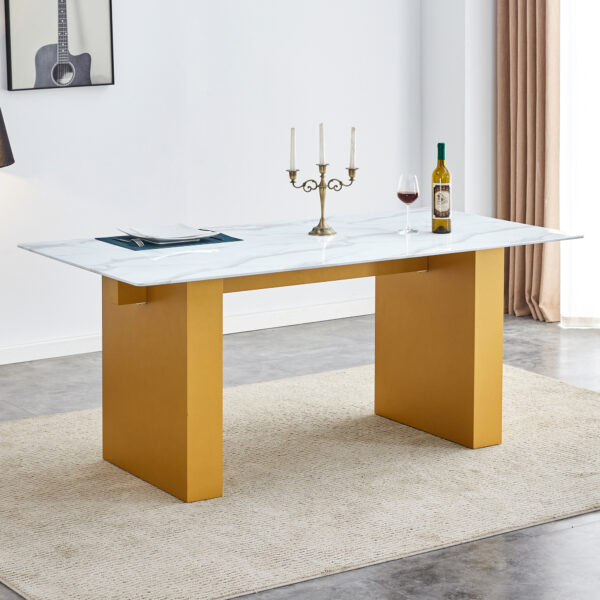 2f79132991da493b93c2db6965fd89d8_da7383bdca16c96d7183df0c9b4b3884 Large modern rectangular table with 0.4 inch patterned tabletop and large MDF table legs, suitable for kitchen, dining room, and living room 71 "* 35.4" * 30 " 1546
