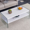 Double rectangular coffee table. The board surface is MDF, with white stickers, and both sides are transparent tempered glass. Suitable for living room, bedroom and other occasions.
