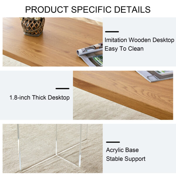 A modern minimalist wooden table with acrylic legs and rectangular tables. Computer desk. Dining table. Suitable for restaurants, living rooms, and kitchens. F-1298