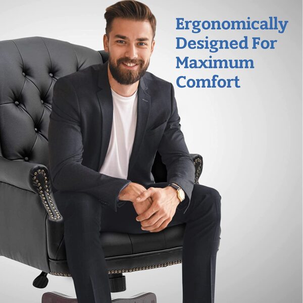 30294d60c6de45a9bbc5d3aaae343c69_20220921_2b17a5e62e21fca6dab24ce136f3228f Executive Office Chair - High Back Reclining Comfortable Desk Chair - Ergonomic Design - Thick Padded Seat and Backrest - PU Leather Desk Chair with Smooth Glide Caster Wheels, 1 Pack Black