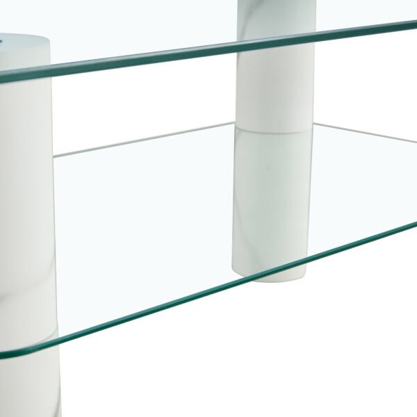 302e9fe8113247cfa67c160e829502e8_20240311_803a943963dcc63222c368e9c20bd5e8 Modern minimalist double layered transparent tempered glass coffee table and coffee table, paired with white MDF decorative columns. Computer desk. Game table. CT-X02