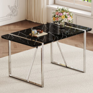 A rustic industrial rectangular MDF black dining table for 4-6 people, with a 1.5 "thick MDF desktop and electroplated metal legs, used for writing tables, kitchens, terraces, dining rooms55"*31.5*30