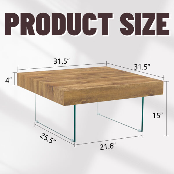 3055b5be2e7249d7a7685c2e0fc17670_2dd58a78c4d4e7b4c8ac2a7e1d07c33d Natural Style Square MDF Coffee Table - 31.5"x31.5" with Tempered Glass Legs.Density Board Sticker,Reinforced Glass.