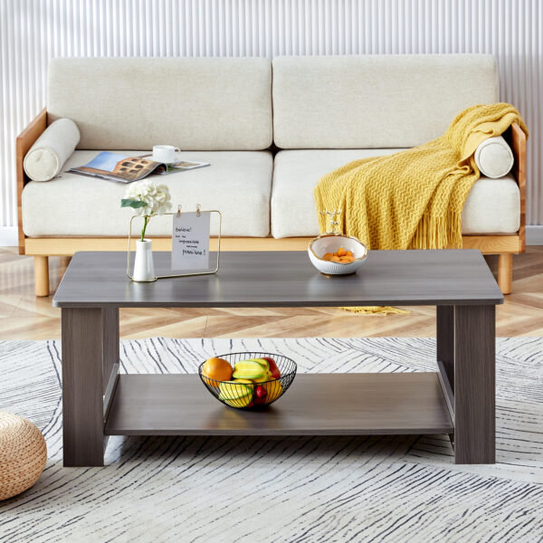 305f14d6c38046b4b9b8f5e8381ac933_20231011_c99b381afa47989f1308f22633a29db3 A modern and practical gray textured coffee table,tea table.Double layered coffee table made of MDF material,. Suitable for living room,bedroom and study room. 43.3"*21.6"*16.5" CT-16