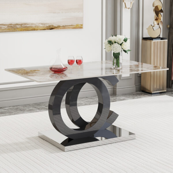 308067f59b1c416aafaf87769b6e4eb2_d37e6f21bdab595e3dd64dbd858bba71 Large modern minimalist rectangular dining table suitable for 6-8 people, Equipped with a 0.4 inch pattern desktop, MDF material OC shaped bracket, and metal base F-OC