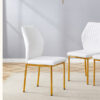 Luxury Simple Chair - Set of 4 White PU Material High Resilience Dining Chair with Metal Gold Leg.The Chair Back Has a Vertical Stripe Design With Smooth And Uniform Lines.