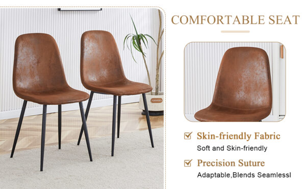 30a2e80f5a1d491c9db4af80b3bee17a_5923566e54fa77992f92f2c8d46dece0 Table and chair set.63"x35.4" Wood-Textured MDF Dining Table with Black A-Frame Legs.Paired with 4 Brown Technology Fabric Round Corner Dining Chair.Density Board Sticker,Iron Pipe Spraying,