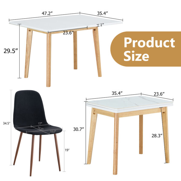 30b9810638ce45409002b4fa106e880d_e3b67657c8c618a67e48754c614ba918 Table and chair set.White Sintered Stone Tabletop, Rubberwood Legs,Foldable Computer Desk, Foldable Desk.Paired With 4 Black Linen-Cotton Material High Resilience Dining Chair with Metal Leg.
