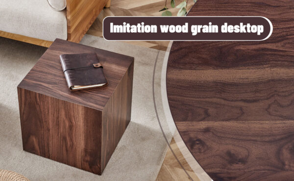 30bdc8e30d4844508a6e3e21d19b28ce_237c73d2acdca7a1523cc5edf3ade53f 16*16*16 Inch Walnut Wood Grain MDF Coffee Table - Luxurious Design, Perfect Living Room Accent.Cube fashion texture design coffee table, suitable for various situations and scenes.