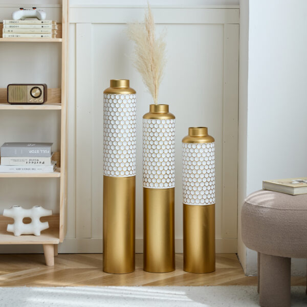 Floor metal vase modern style decoration home droplet shaped white metal vase 3-piece set gorgeous home decoration large glazed metal vase