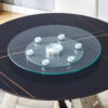 Double layer rotatable round glass.The rotatable design makes it more convenient to retrieve and place items.The upper glass has a diameter of 24 inches, while the lower glass15 inches.