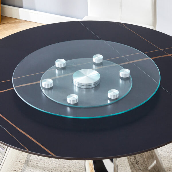 30e642114848469eb808ba4b8fb9759f_52f78e7d72d2525522626d11b39eb1e4 Double layer rotatable round glass.The rotatable design makes it more convenient to retrieve and place items.The upper glass has a diameter of 24 inches, while the lower glass15 inches.