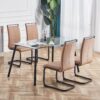 Modern Dining Chairs, Technology cloth High Back Upholstered Side Chair with C-shaped Tube Black Metal Legs for Dining Room Kitchen Vanity  Club Guest Office chair (Set of 4)Brown 1162