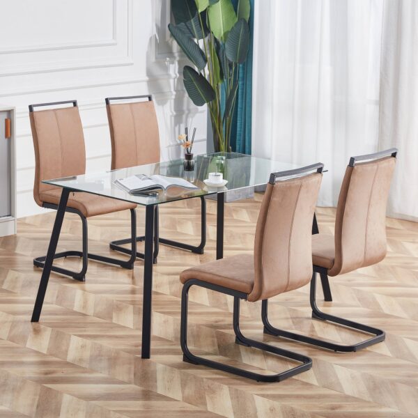 30f0a0b6a0aa4a8089516b66132ffeb0_20220801_138dc88da2e019a2678e458297a3c8d0 Modern Dining Chairs, Technology cloth High Back Upholstered Side Chair with C-shaped Tube Black Metal Legs for Dining Room Kitchen Vanity Club Guest Office chair (Set of 4)Brown 1162