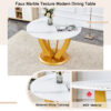 Table and chair set.Luxurious Snow Mountain White Slab Round Dining Table Set - 47"x47" with 6 White PU Chairs.Sintered Stone Tabletop,MDF Table Leg,