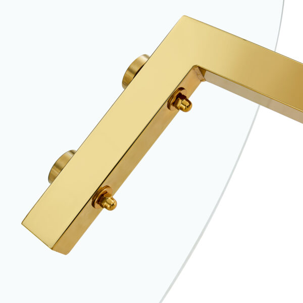 3155751925ba46f2babf2e245c12ef9e_a7c15338a34c68e1e982c39cf67941dd Modern Luxurious Round Tempered Glass Dining Table with Gold 7-Shaped Metal Legs,suitable for family meals, office conferences, or as a casual coffee table for various occasions.47.3*47.3*29.5