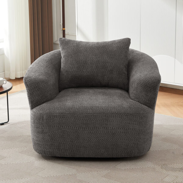 360° Swivel Chair, 38.2" Accent Chair Sofa, Upholstered Swivel Barrel Sofa Chair with a Throw Pillow for Living Room, Bedroom, Office and Hotel, Grey