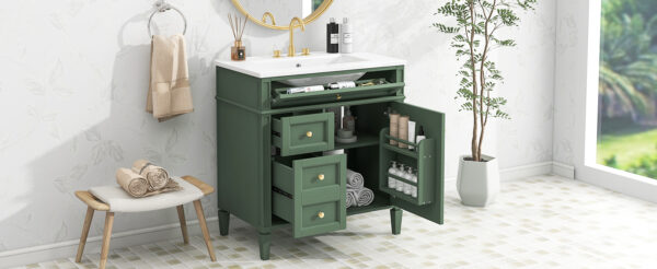 30'' Bathroom Vanity with Top Sink, Modern Bathroom Storage Cabinet with 2 Drawers and a Tip-out Drawer, Single Sink Bathroom Vanity