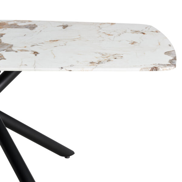 31757d0478f044b4827d689240a95611_20230613_b4e9f60fe8b25863487edce7eda08a0d Large rectangular imitation marble dining table, 6-8 seats, 0.39 "black artificial marble countertop, smooth chrome legs, Sleek Chrome Legs. Perfect for Kitchen, Dining, Living, Meeting, Banquet 1537