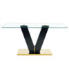 Large Modern Minimalist Rectangular Glass Dining Table for 6-8 with 0.4" Tempered Glass Tabletop and MDF slab V-Shaped Bracket and metal base,For Kitchen Dining Living Meeting Room Banquet Hall F-V