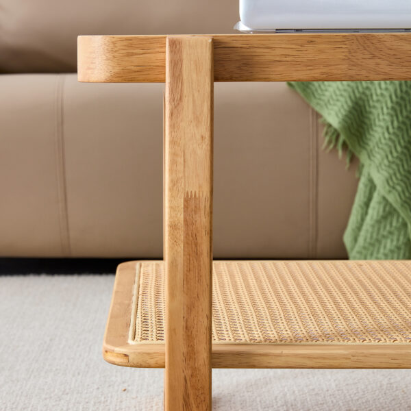 31933c3daab4467096cf6eb7369cb1ae_20231214_c5dc8d889a7316559ed7505153e86109 Modern simple rectangle double-layer solid wood Glass desktop tea table rattan woven Chinese side table small rectangle table suitable for living room, dining room and bedroom