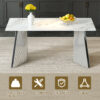 63"x31.5x30" Luxurious Cold Jade Sintered Stone Dining Table with Silver Stainless Steel Butterfly Legs.The tabletop is designed to be scratch and heat resistant.Sintered Stone Tabletop.