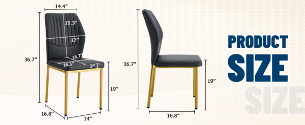 31a5bb0f43434526b0f0fa30c03cb706_9694ee734ab0a5d288eb1f6298deb6f5 Luxury Simple Chair - Set of 6 BLACK PU Material High Resilience Dining Chair with Metal Gold Leg.The Chair Back Has a Vertical Stripe Design With Smooth And Uniform Lines.