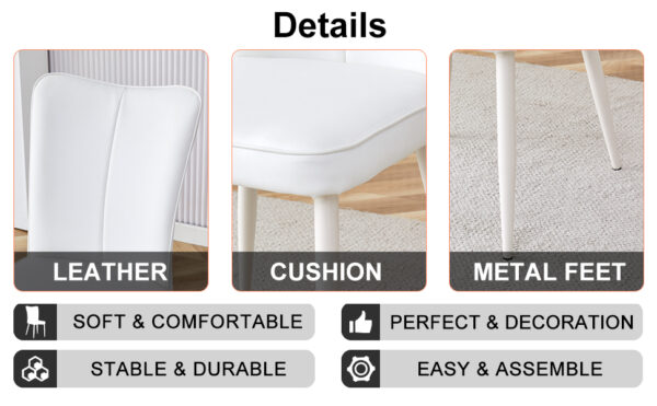31b50c6f43b64d2aa415022f697f2e58_6921b6f6ac1a4a50aafbf5b9832641c3 Table and chair set, MDF desktop, white metal table legs, stable and beautiful, suitable for most styles of home. Modern simple dining table, comfortable seating.