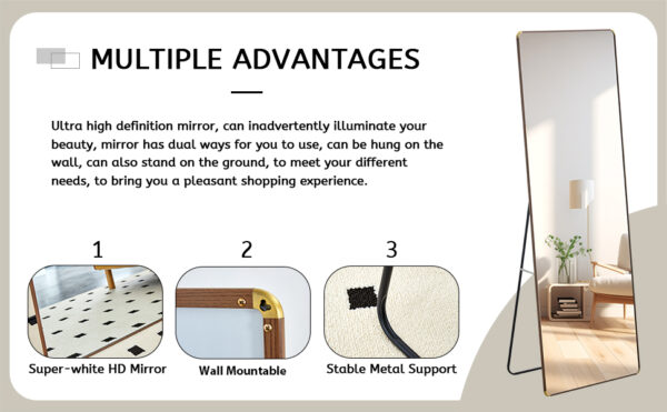 The 4th generation floor standing full-length mirror. wall mirror, bathroom makeup mirror, bedroom foyer, clothing store, wall mounted.    65 "* 23.2"