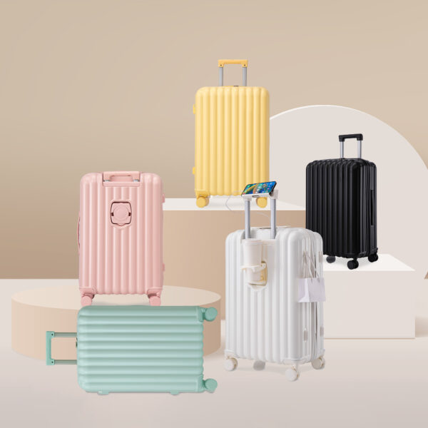 20"/24"/28" 3 pcs/set in ABS Spinner Wheel Luggage, Carry on Suitcase, with Cup Holder & USB Port & Phone Holder (Yellow)