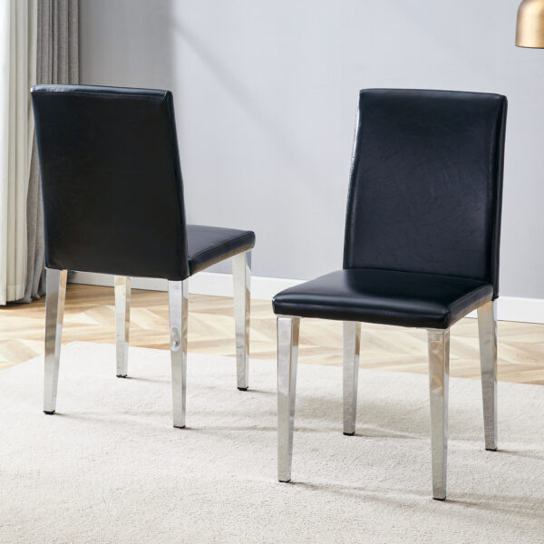 31da010d25584ba8b970b291fdf025ae_3945f0674fd4063eb1b10c2c82cb7fc5 Two Black PU dining chairs,Silver Metal Legs.Simple and versatile, comfortable and accompanied. Exquisite and versatile dining chairs unlock a comfortable new experience.(Set of 2)