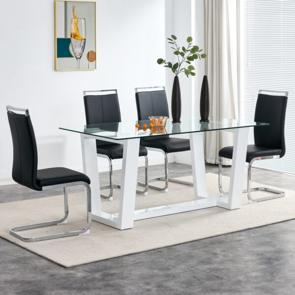 Glass Dining Table Large Modern Minimalist Rectangular for 6-8 with 0.4" Tempered Glass Tabletop and white MDF Trapezoid Bracket,For Kitchen Dining Living Meeting Room Banquet Hall F-1550