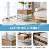 Bedside table with drawers. The board surface is MDF sticker, and both sides are transparent tempered glass. The design is simple and elegant, with excellent storage functions.