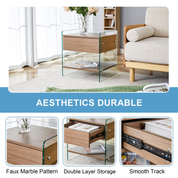 322abb4c850247deb2b97c8dcf34d202_6f416d8f0fb32efbf3a5f5900bd27310 Bedside table with drawers. The board surface is MDF sticker, and both sides are transparent tempered glass. The design is simple and elegant, with excellent storage functions.