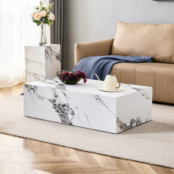 3231c3d82d1a41ee88668a9c2609194c_20230822_80e1bc219408a9744548b238201c4d89 Modern MDF Coffee Table with Marble Pattern - 39.37x23.62x11.81 inches - Stylish and Durable Design W1151119518