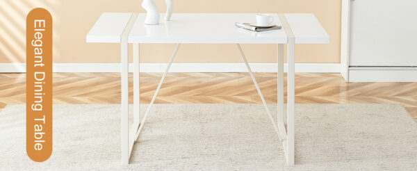 323dab5a14634872a939385f20351379_d338013ce7443209491ad7c09c3fea13 Industrial rectangular MDF Cream style dining table for 4-6 people with 1.5 inch thick MDF top and white metal legs frame for work desk, kitchen, terrace, dining room