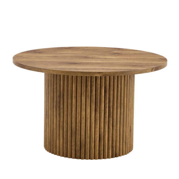 324586704f2541e59c41ff617028f204_10db720720523e38d5d4f8e54987ccab A modern circular coffee table with a diameter of 27.5 inches interprets home aesthetics and practicality. MDF material,cylindrical table leg design.Becoming the visual focal point of home decoration.