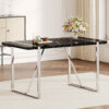 A rustic industrial rectangular MDF black dining table for 4-6 people, with a 1.5 "thick MDF desktop and electroplated metal legs, used for writing tables, kitchens, terraces, dining rooms55"*31.5*30