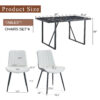Table and chair set.Modern Black Marble Pattern MDF Dining Table Set-55"x31.4" with 4 Extended Seat Cushion PU Dining Chairs.White and Dark Gray Splicing Colors Cushion.Iron Pipe Spraying Chair Legs.