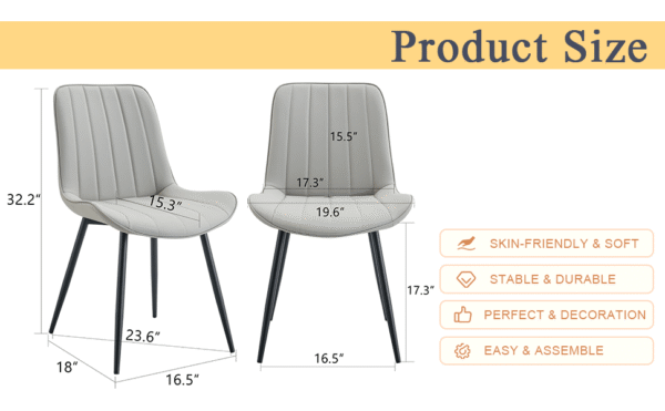 32f32d8158064d04b8f64cd96161d669_b38d14192102580826071b54d825ed72 Extended Seat Cushion PU Dining Chair Set - Four Pieces,Ergonomic Design.Smooth line design,Integral metal leg structure,Can integrate well into various modern home decoration styles.