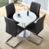 Table and chair set.Hourglass-Shaped Stable Small Round Table -31.9" * 31.9" With 4 Soft and Comfortable Dark Gray PU Chair With Arched Metal Silver Leg.Create Your Exclusive Low-Key Luxury Space.
