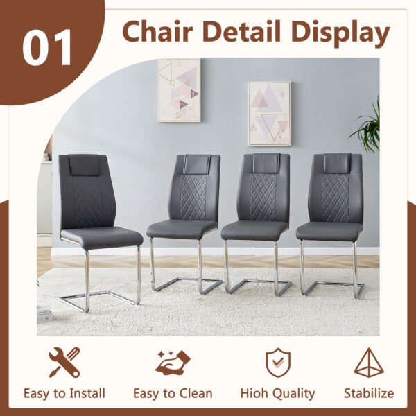 333598eb25a64d88828414b9bc4e3d56_7aa825695f11d57c9f5121ab989691f8 Table and chair set.63"x31.5x30" Luxurious Snow Mountain Patterned Sintered Stone Table with Silver Metal Butterfly Legs.Paried With 4 Dark Gray High-quality PU Chairs With Arched Metal Legs.