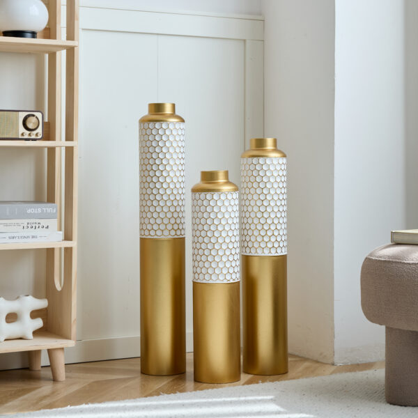 Floor metal vase modern style decoration home droplet shaped white metal vase 3-piece set gorgeous home decoration large glazed metal vase